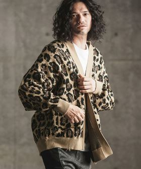  Leopard pattern double Jacquard used like processing minimal detail cardigan カーディガン(16-007-gls-ce) | CAMBIO カンビオ