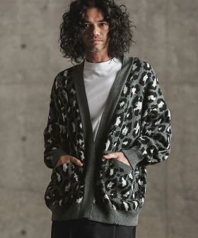  Leopard pattern double Jacquard used like processing minimal detail cardigan カーディガン(16-007-gls-ce) | CAMBIO カンビオ