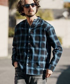  Cool Check Flannel Band Collar Shirts チェックシャツ(F24N100) | CAMBIO カンビオ(長袖・7分)