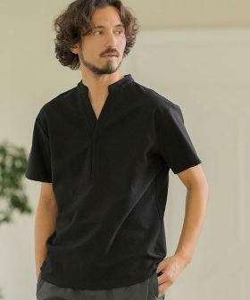 DOUBLE FACE BAND COLLAR SKIPPER POLO SHIRTS　ポロシャツ(MGN241-006) | CAMBIO カンビオ(半袖・5分)