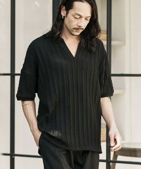  Cable Jacquard Knit sew Polo Shirts ポロシャツ(S22924cmb) | CAMBIO カンビオ(半袖・5分)