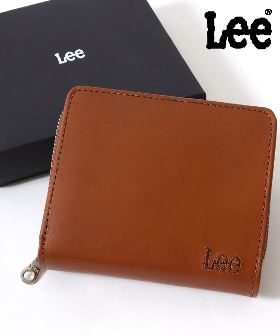 【Lazar】Lee/リー イタリアレザー ラウンドファスナー ウォレット/ロゴ ワンポイント刺繍 二つ折り 財布