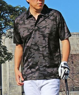 ポロシャツ ゴルフ メンズ ゴルフウェア 速乾ドライメッシュ ストレッチ 半袖 カモフラ 迷彩 総柄 ボタニカル リーフ トップス スポーツウェア 大きいサイズ