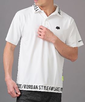 LUXE/R(ラグジュ)襟ロゴプリント半袖ポロシャツ/ポロシャツ 半袖 メンズ ゴルフウェア 接触冷感 吸水速乾 ロゴ