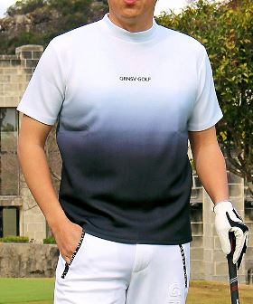 ゴルフウェア モックネックシャツ メンズ GIORNO SEVEN ジョルノセブン ハイネック ゴルフ ストレッチ 半袖 グラデーション ロゴ ポロシャツ