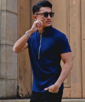 イタリアンカラー膨れワッフル7分袖ポロシャツ/ポロシャツ メンズ 7分袖 イタリアンカラー ワッフル