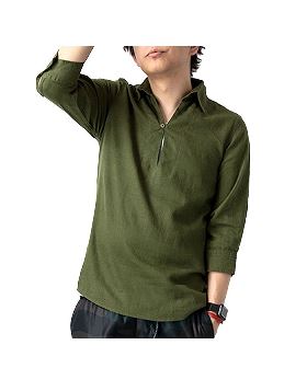 シャツ メンズ プルオーバー プルオーバーシャツ フレンチリネン 麻 半袖 7分袖 半袖シャツ カジュアル ゴルフウェア