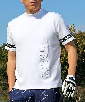 ゴルフウェア モックネックシャツ メンズ GIORNO SEVEN ジョルノセブン ハイネック ゴルフ 接触冷感 ストレッチ 半袖 立体ロゴ 袖ライン トップス